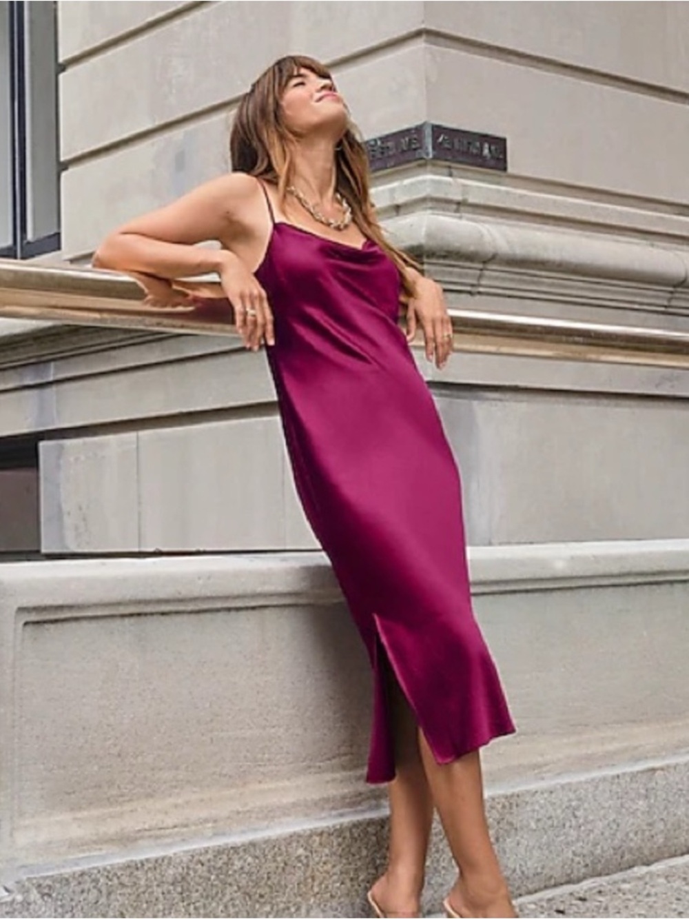 Express magenta cowl neck satin midi dress NWT small